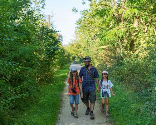 Famille qui se balade dans les remparts de Neuf-Brisach